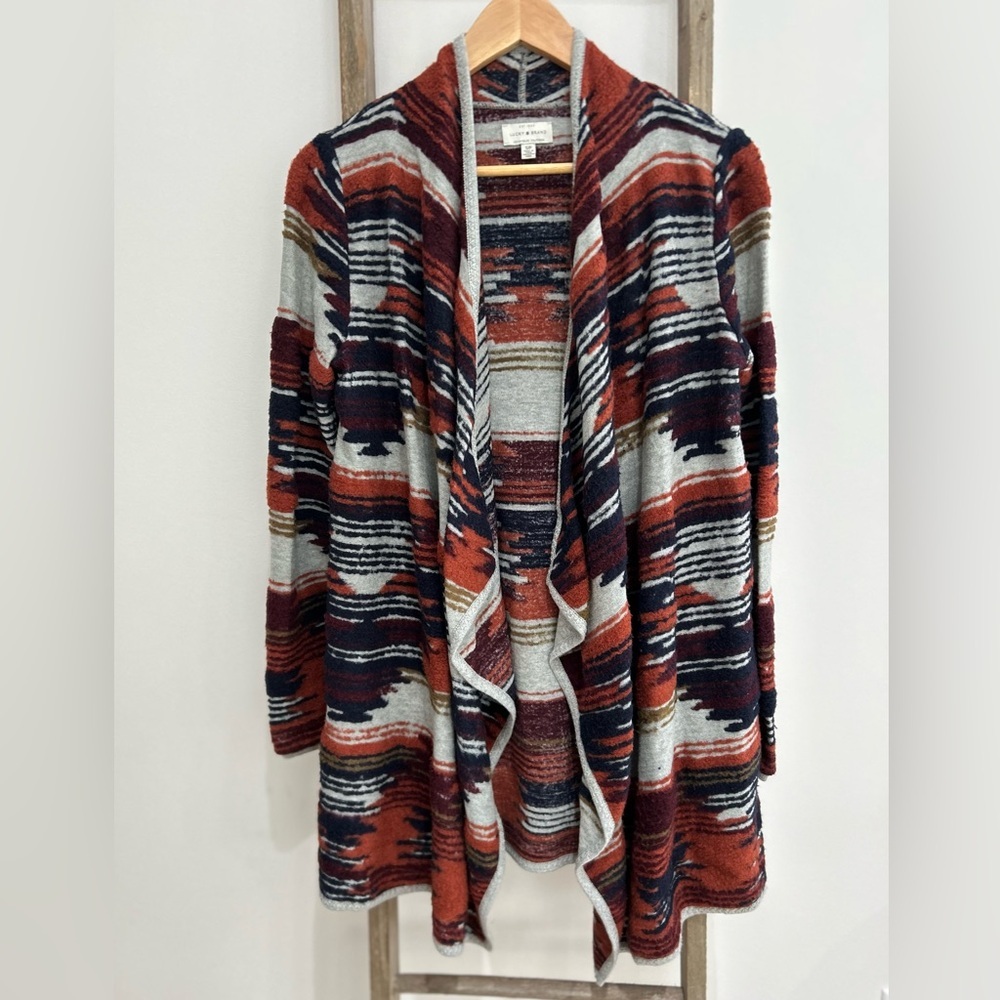 Lucky Brand Aztec Drape Front Sweater Cardigan Western Multicolor Size S